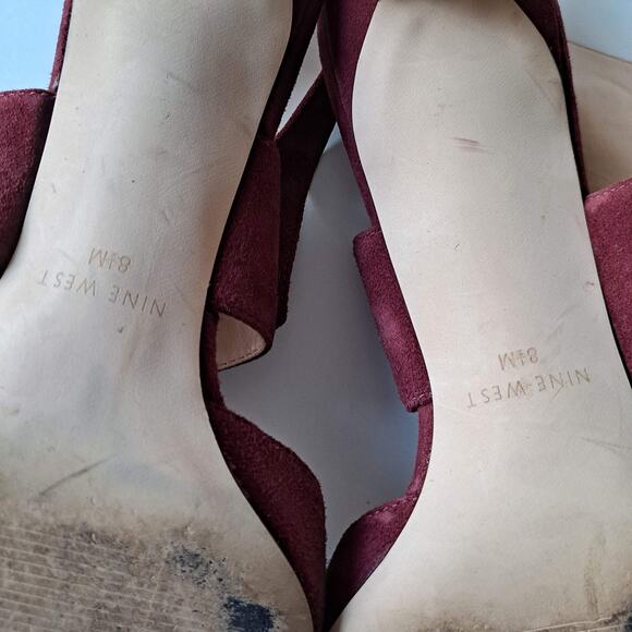 Nine West Salinda Suede Pointed Toe Ankle Strap Dress Pump Heels Red Womens 8.5 - Picture 10 of 12